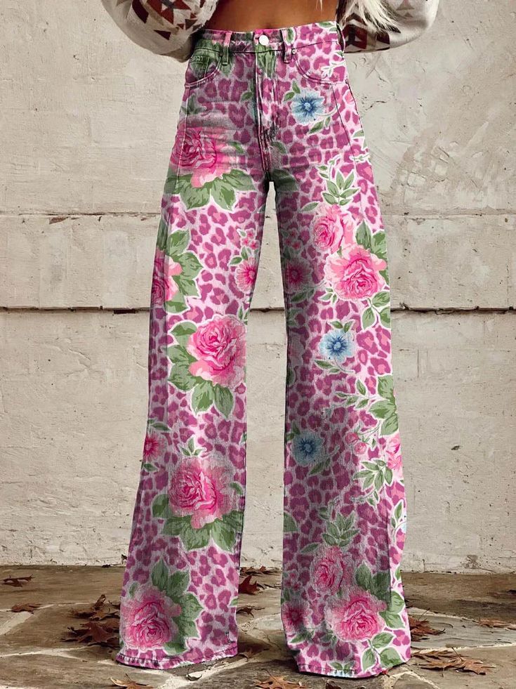Maisie - Květinové Bootcut Kalhoty