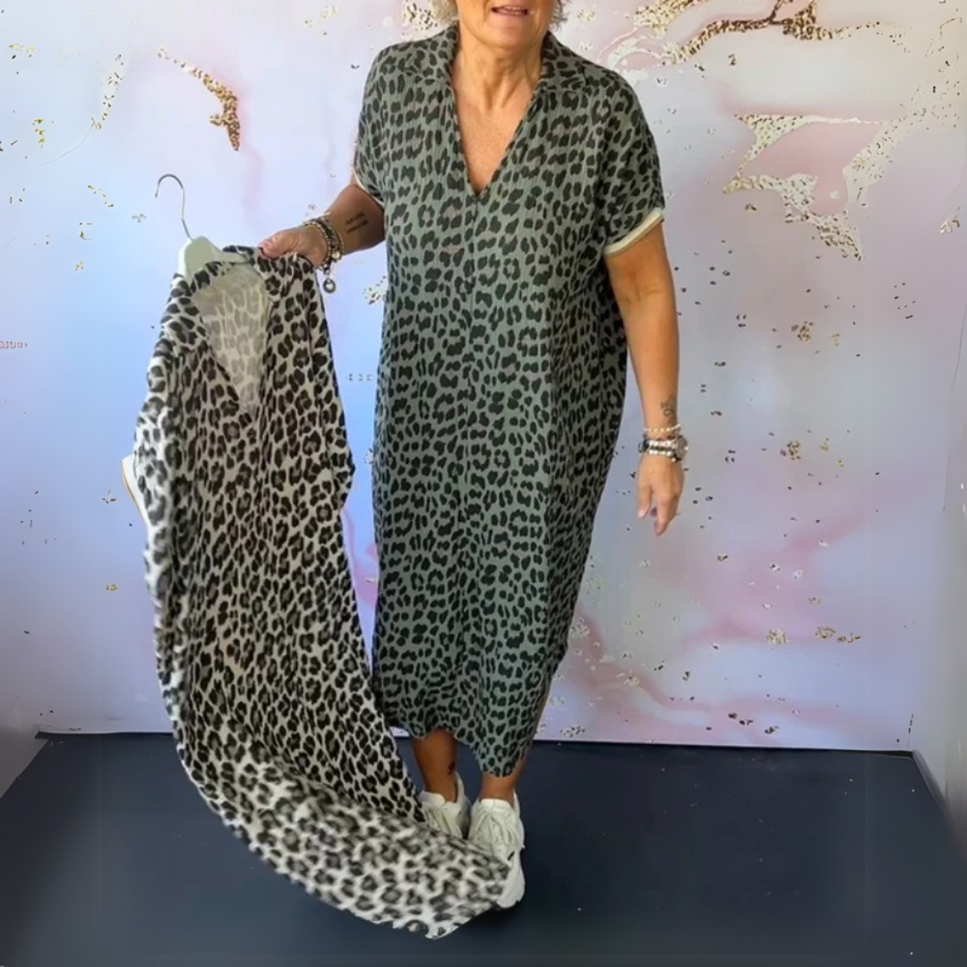 Natalie | Elegantné leopardie midi šaty
