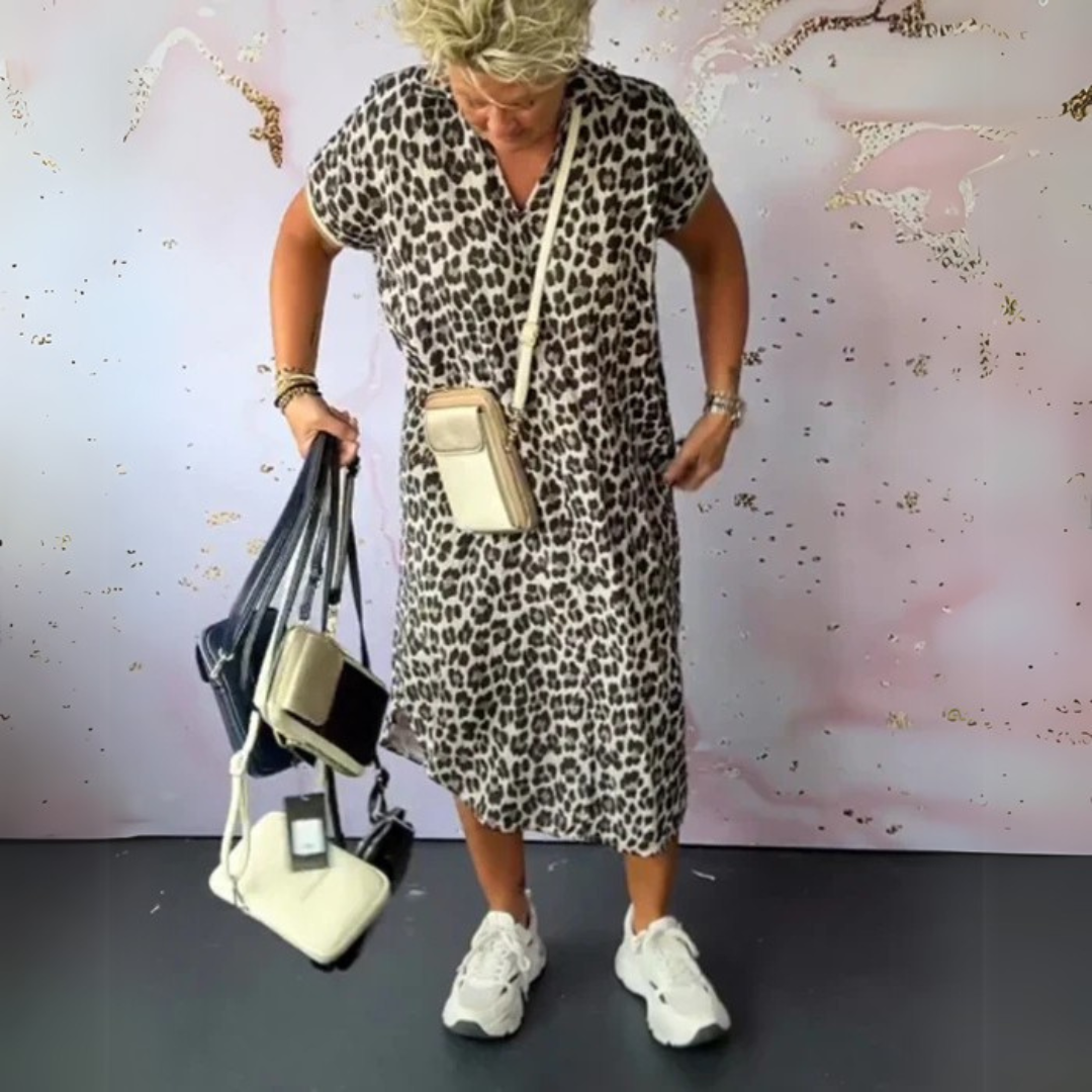 Natalie | Elegantné leopardie midi šaty