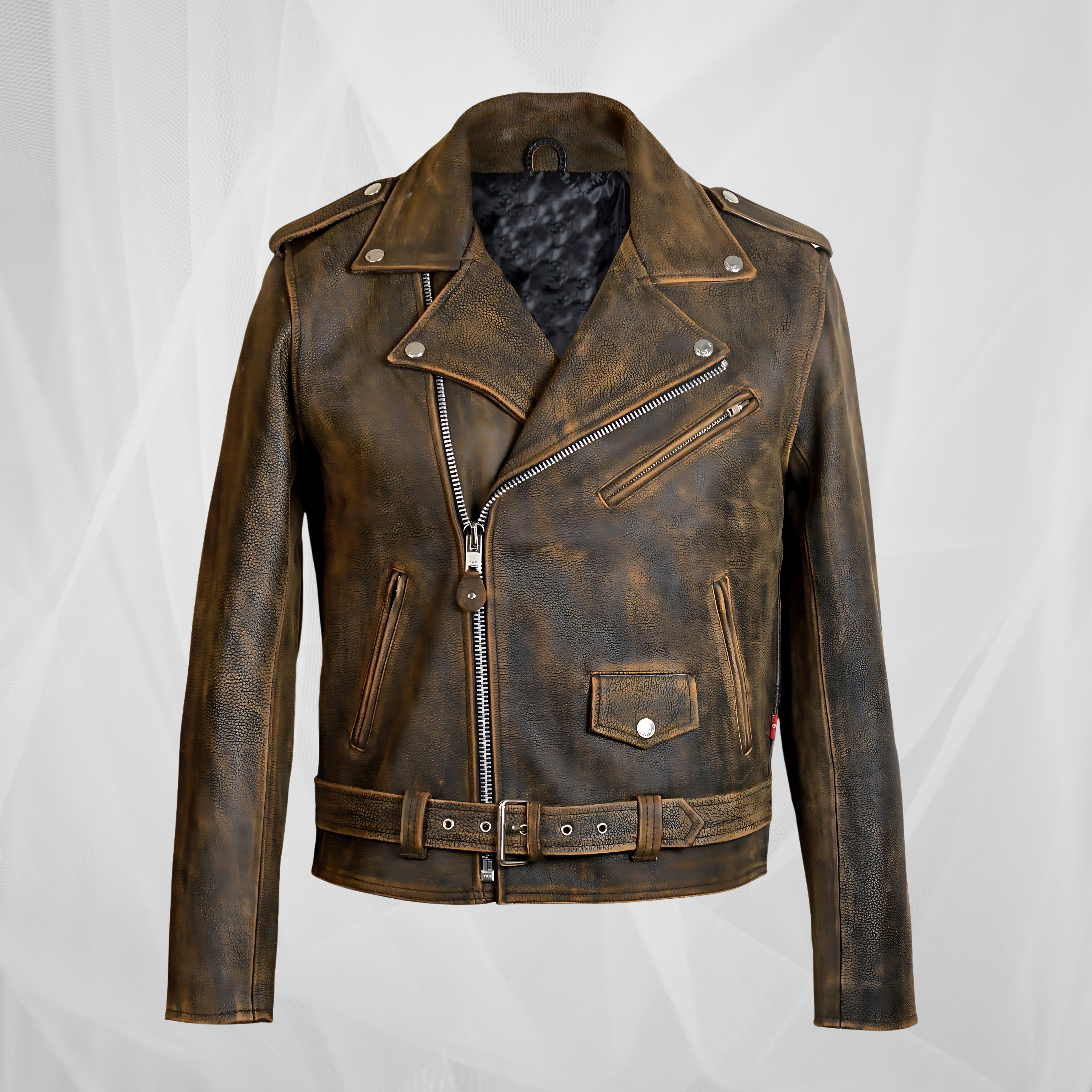 Retro kožená motorkářská bunda s odvážným stylem