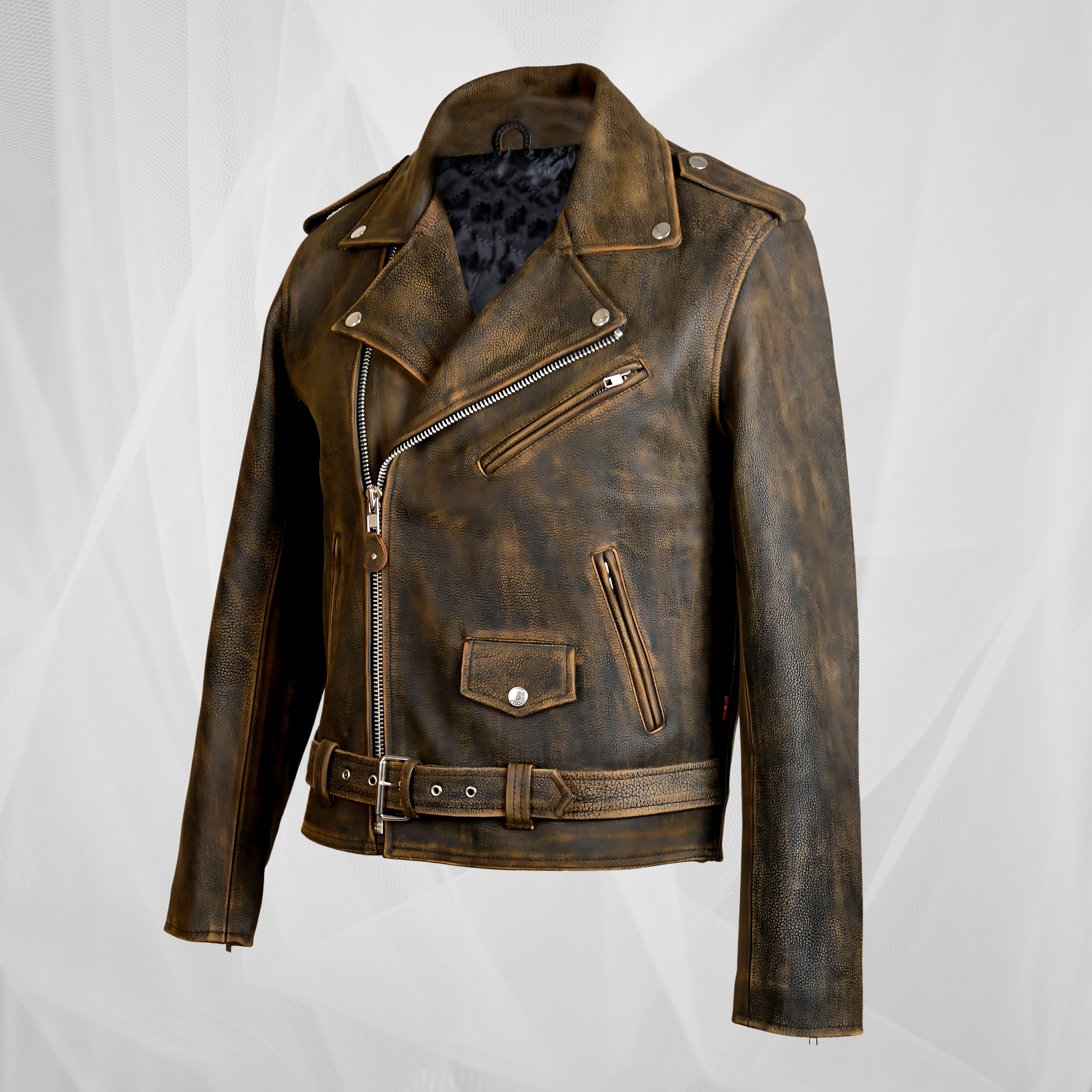 Retro kožená motorkářská bunda s odvážným stylem