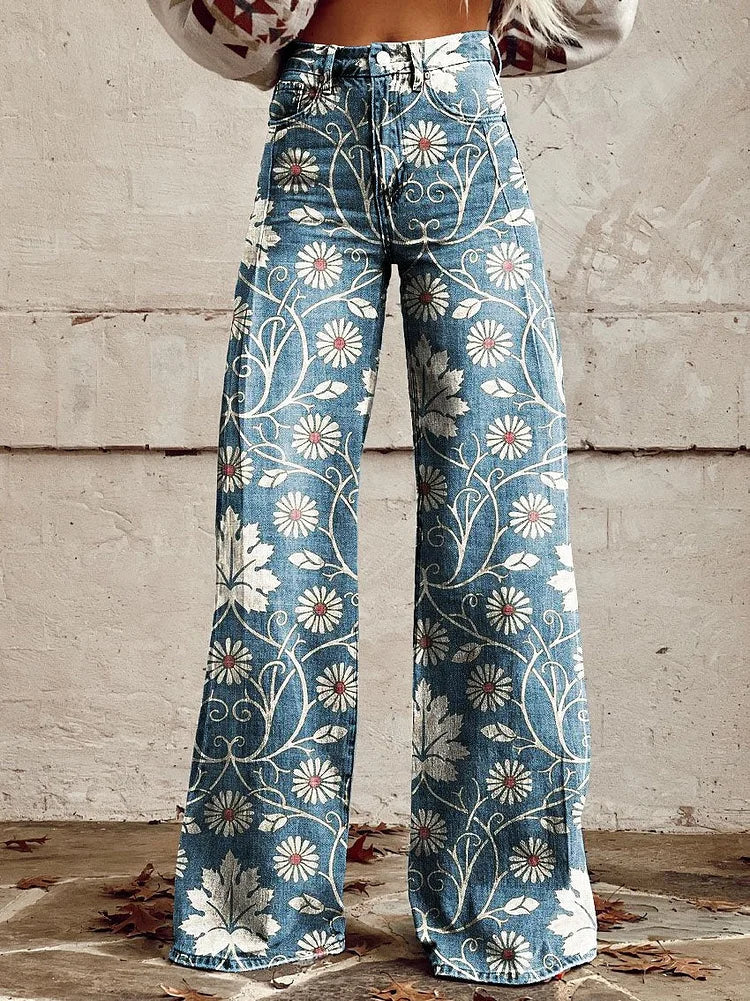 Bonnie - Vintage Floral Print Wide-Leg Pants