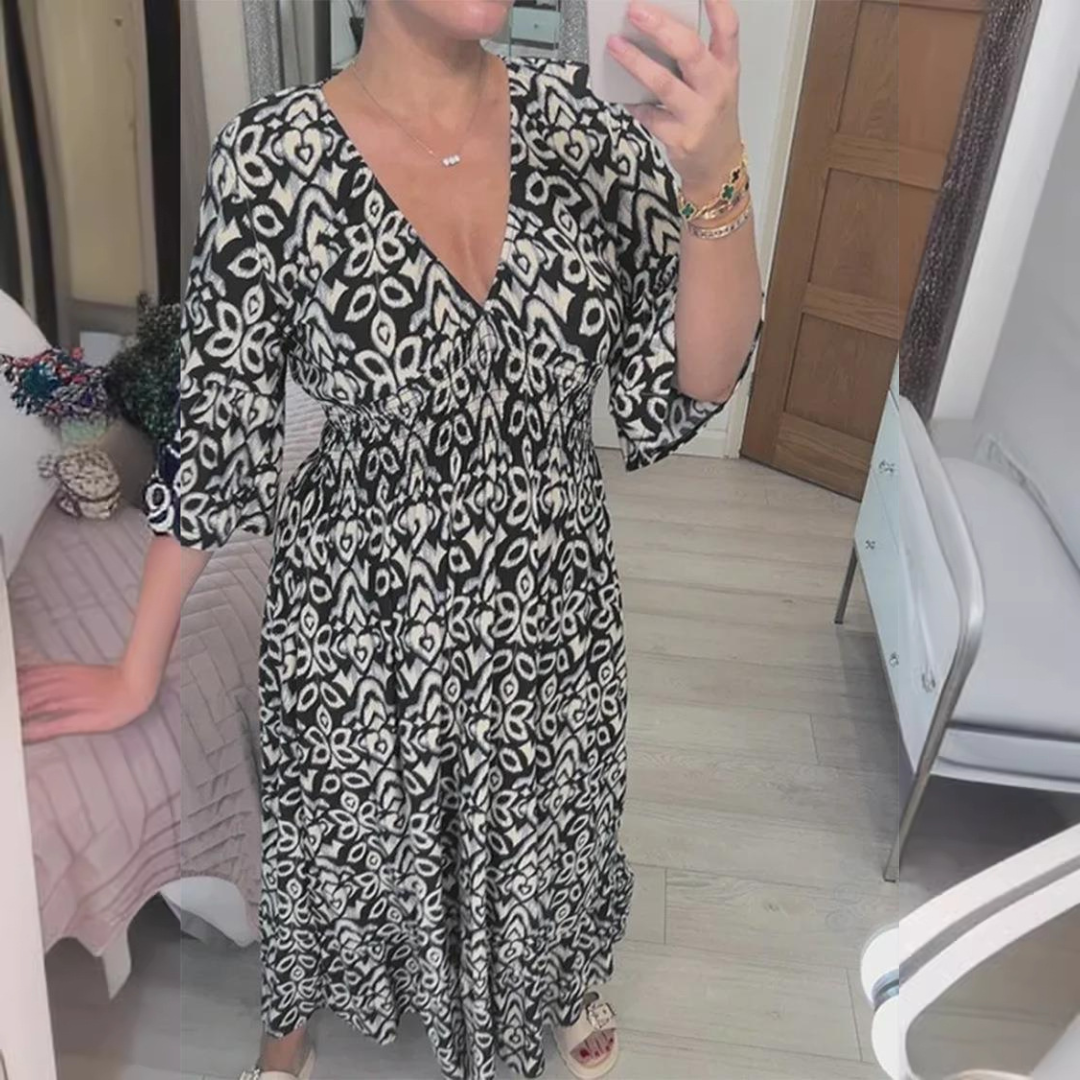 Zlata | Elegantné kvetinové šaty s V-výstrihom