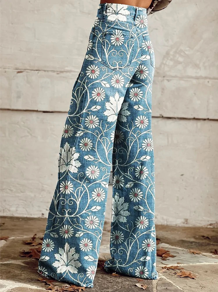 Bonnie - Vintage Floral Print Wide-Leg Pants